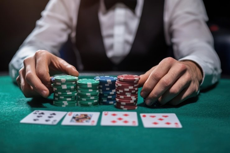 Interface permainan menampilkan taruhan, kartu, dan riwayat